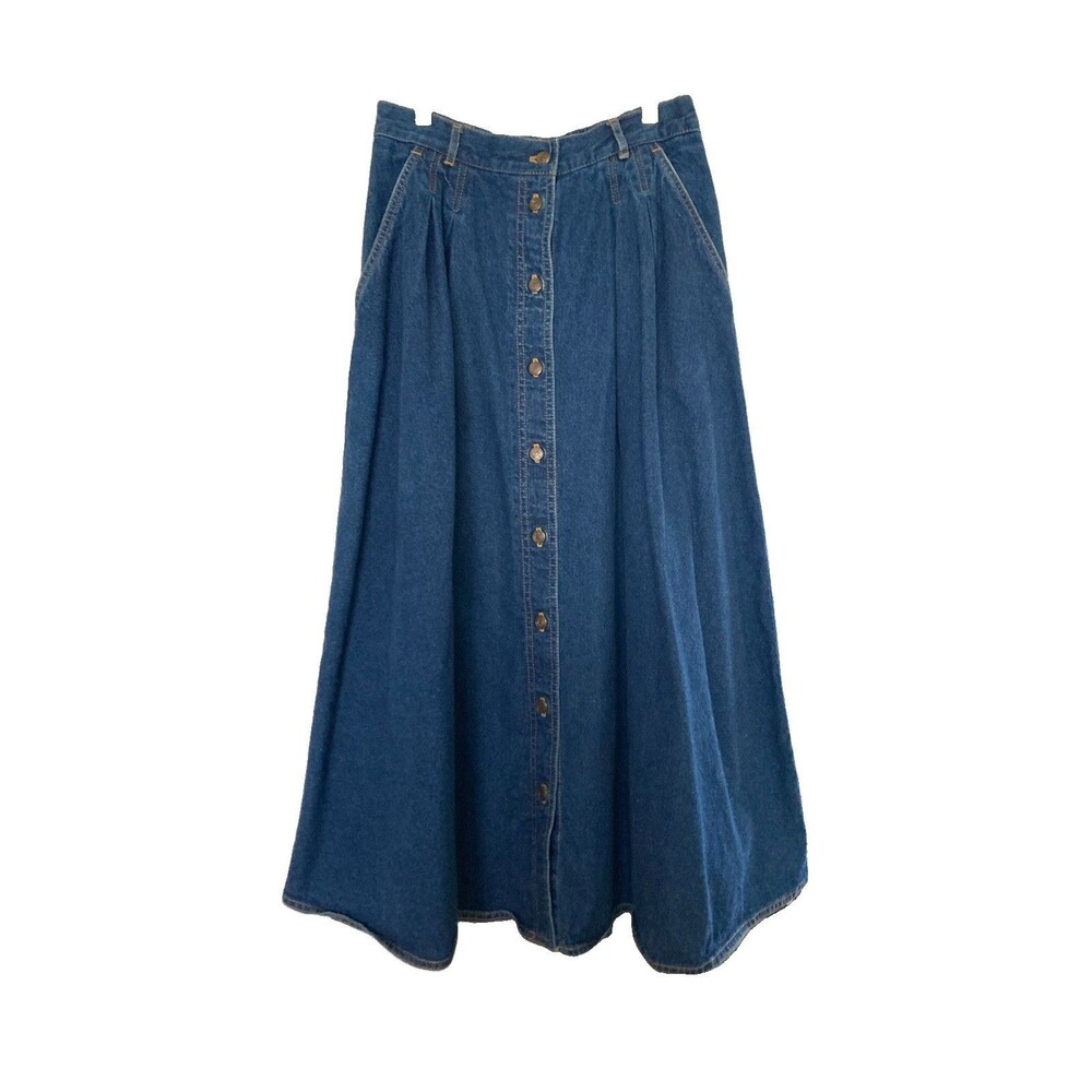 Vintage Leslie Fay Denim Skirt 10 Button Front Boho Classic Indie